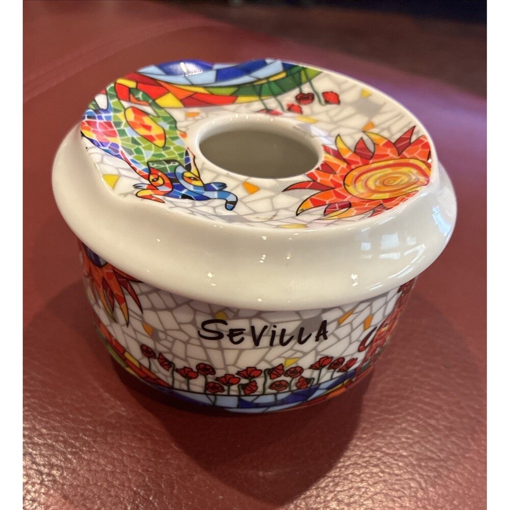 Ole Mosaic Sevilla Spain Ceramic Windproof Water Ashtray Lid Gaudi Style Art
